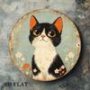 Vintage Black White Cat Floral Round Tin Sign 8x8in Cute Aesthetic Wall Art For Cafe Bar Bedroom Home Decor