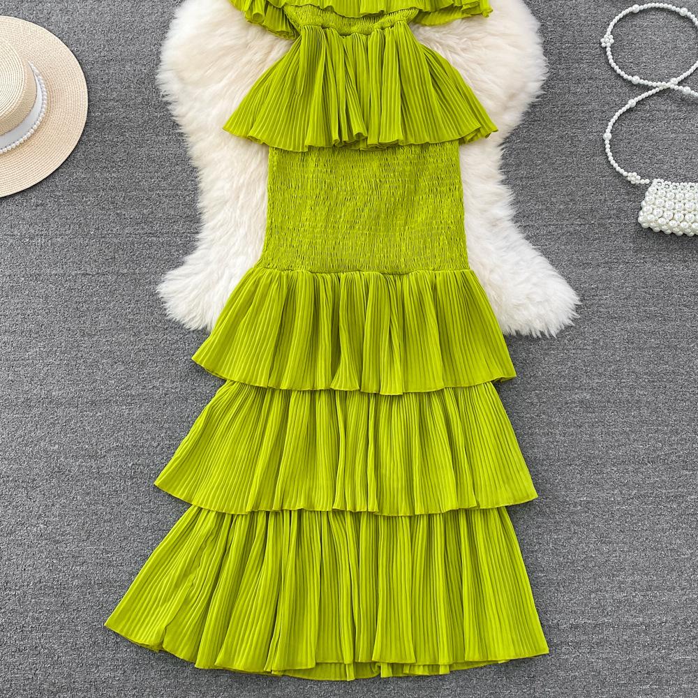 Letní dámské módní šaty na ramínka Sladké bez zad Vysoký pas Nepravidelné A-linie Dortové šaty Plážové šaty na dovolenou u moře