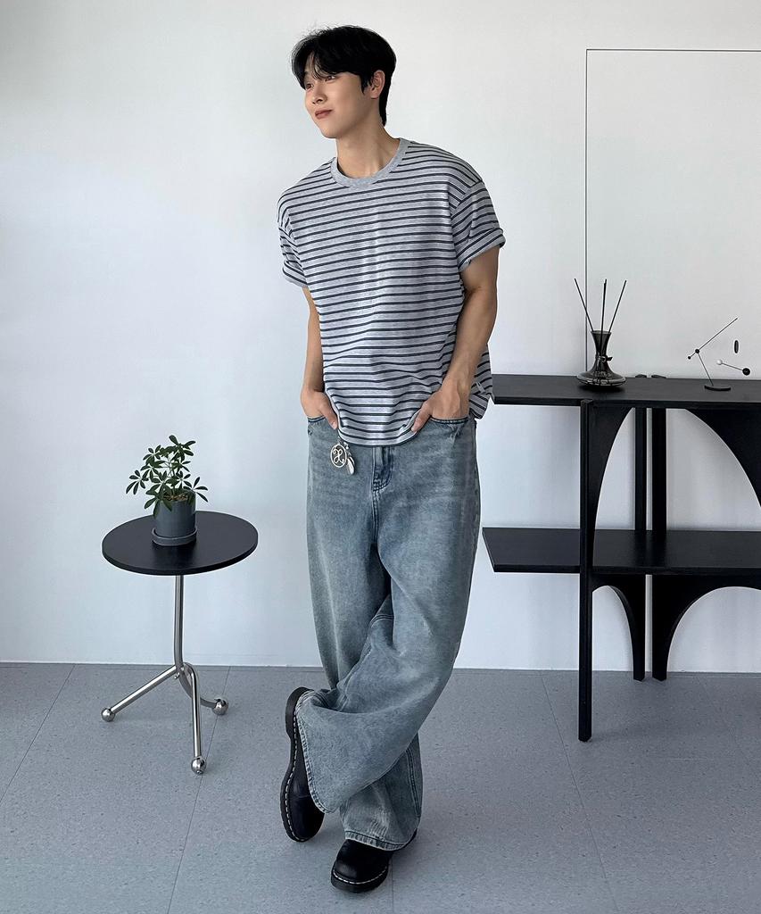 FILLUMINATE Semi-Crop Tone-On-Tone Striped T-Shirt - 3 Colors