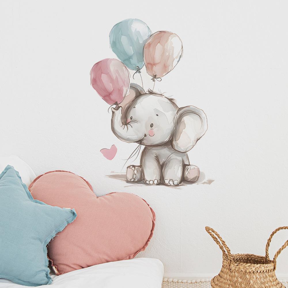 Cartoon Bear Elephant Balloon Star Wall Decals for Children's Room Bedroom Background Decoration Self Adhesive Wall Stickers