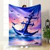 "Fantasy Anchor In Ocean Sunset" Patterned Blanket, Flannel, Suitable for All Seasons, Home Decor, Warm and Cozy
