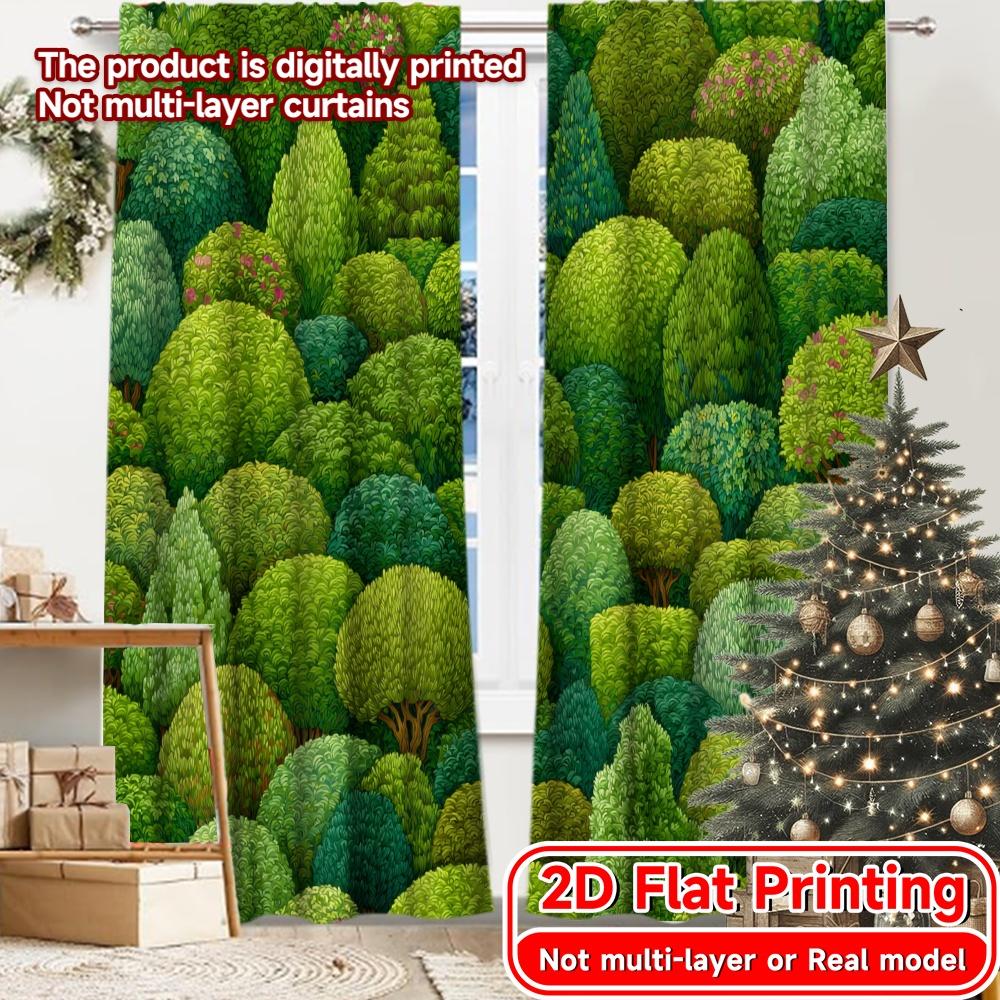 

2D Flat Printing 2pcs Lush Green Oasis Modern Curtains Roller Blinds Durable 100% Polyester Fabric Curtains Outdoor Decorations 100*130 Rod Pocket 1pcs