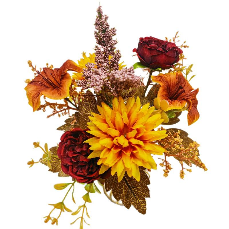 Autumn Bionic Flower Bouquet: Sunflower, Peony & Rose Simulation Flowers