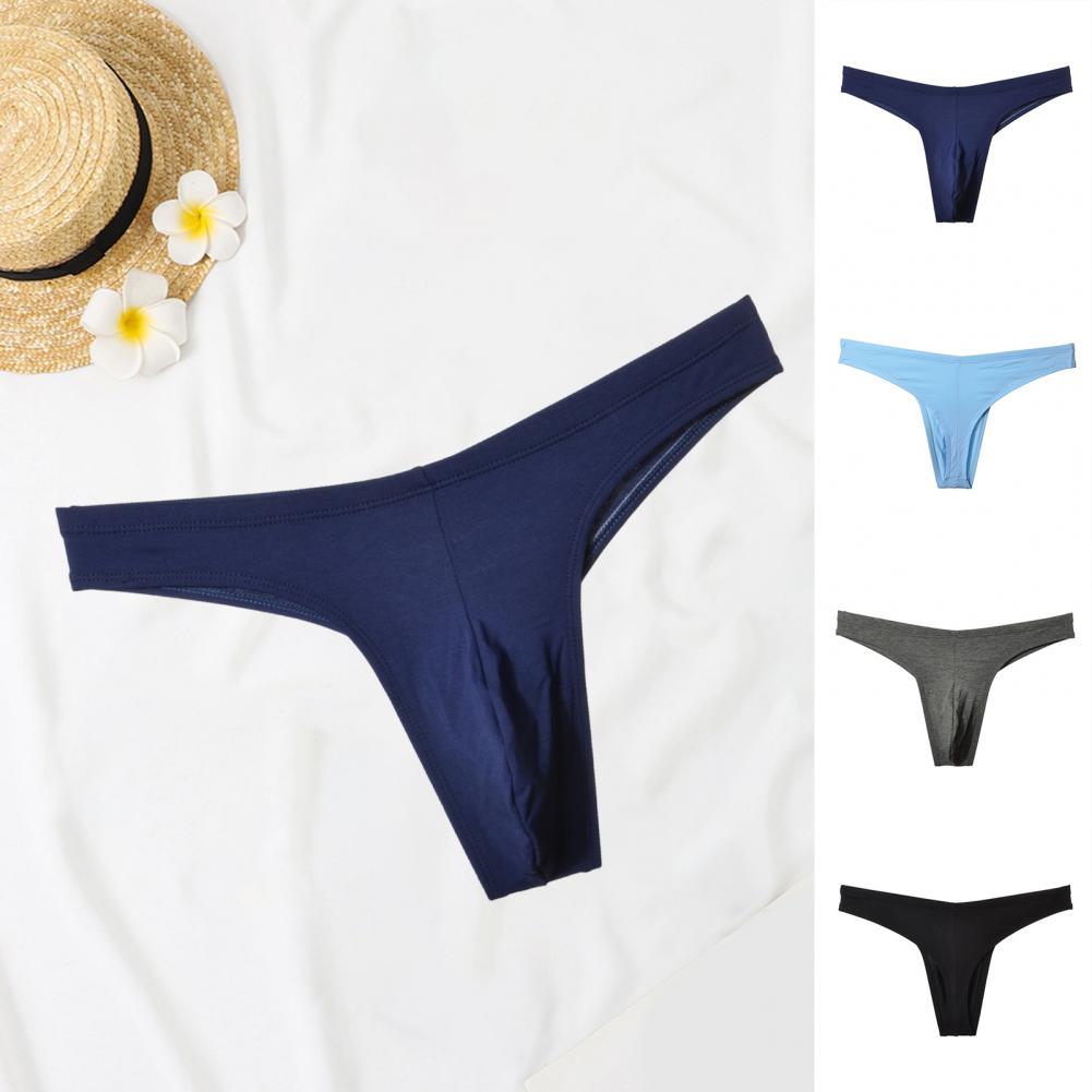Solid Color Men Underwear Men's Low-rise Elastic Waistband Thong Briefs Seamless Sport Style Panties Breathable Cotton U-convex