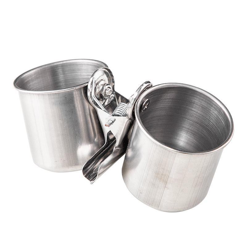 Stainless Steel Parrot Food & Water Double Clamp Cup for Starlings & Mynas - Bite-Resistant Feeder