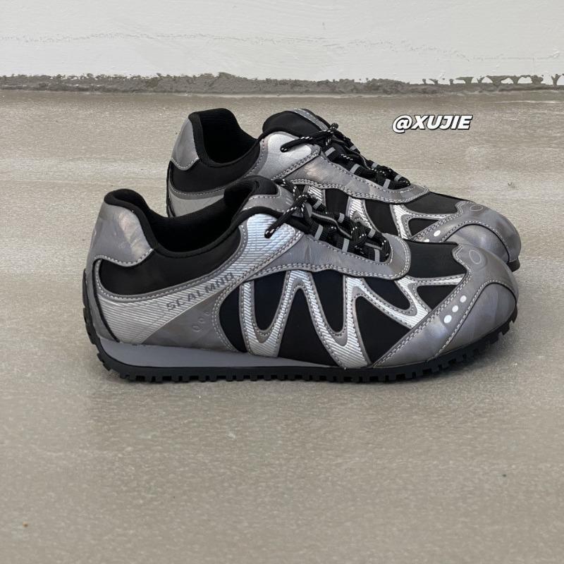 Leather Mesh Women's Autumn New Round Head Thick Sole Elastic Band Color Matching Breathable Casual Sports Shoes