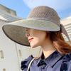 Mori Style Women's Wide Brim Straw Hat with Bow and Satin Ribbon, Sun Protection for Summer Travel and Beach Outings.