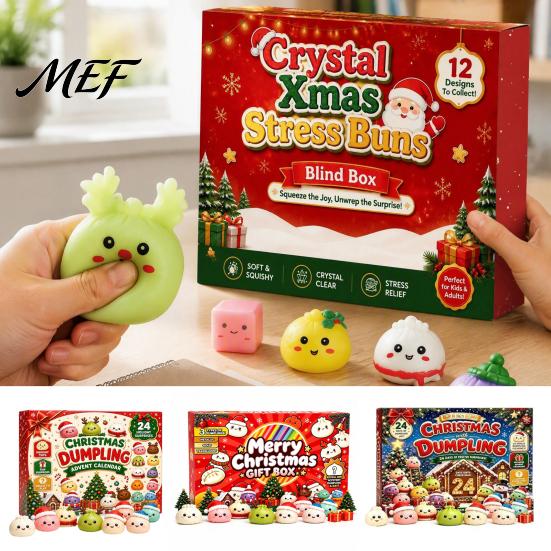 Christmas Surprise Gift Set Advent Calendar with Squeeze Toys, Cute Silicone Dumpling Figures, Countdown Stress Relief Sensory Fidget Toys for
