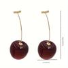 Elegant Vintage-Inspired Cherry Drop Earrings Long Stem, Resin Crafted with Golden Hook & Post, Cherry-Themed Design Versatile Jewelry