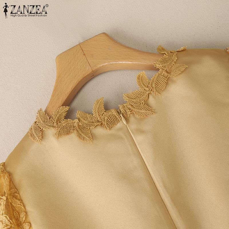 ZANZEA Women Casual Lace Patchwork 3/4 Sleeve Elegant Sheath Dress