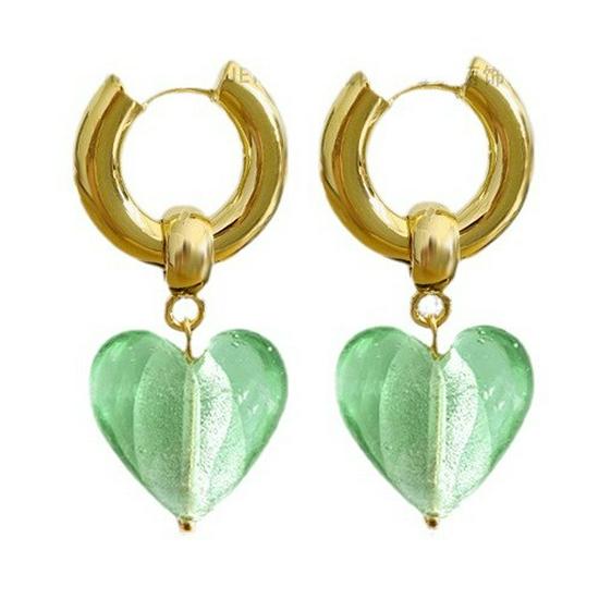 

European & American Style Sweet and Spicy Cool Girl Peach Heart Metal Earrings зелёный