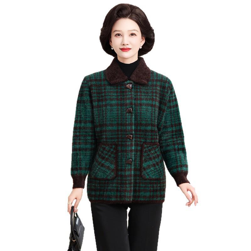 Knitwear for Middle-aged and Elderly Women: Spring and Autumn Cardigan and Faux Mink Velvet Lapel Coat