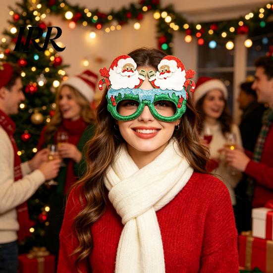 Occhiali di Natale con Montatura Flessibile, Montature Scintillanti per Feste, Cappello di Babbo Natale, Costume Albero, Pupazzo di Neve, Orso, Occhiali Divertenti per Bomboniere