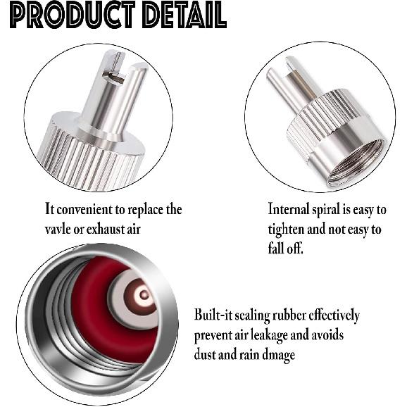 10PCS Tire Valve Stem Caps, Nickel Brass Slotted Slot Valve Stem Caps with Valve Core Remover, with O Rubber Ring, Universal for Cars, SUV, Trucks,