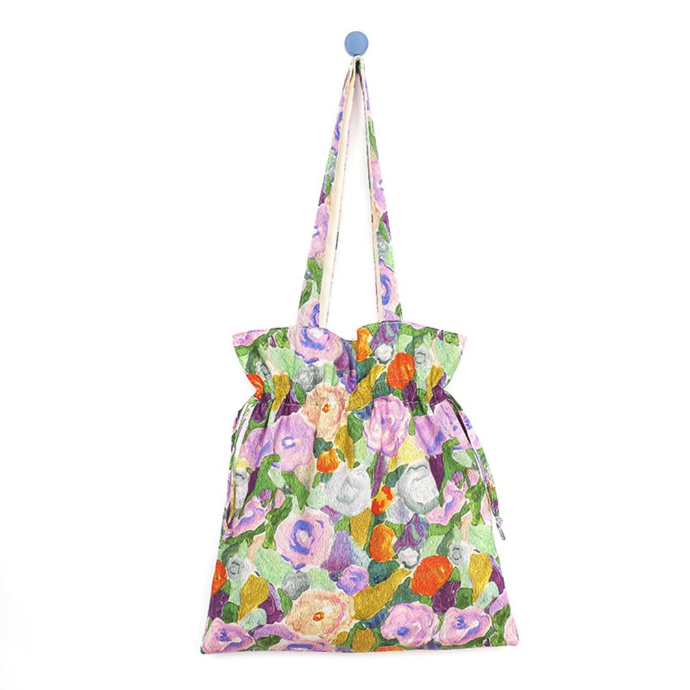 

Muzhilun Women s Canvas Shoulder Bag with Oil Painting and Literary Floral Pattern, Large Capacity, Simple Design, Small Floral Print, Cloth Bag, Eco