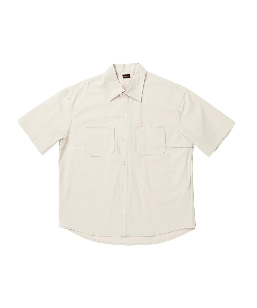 STAGE NAME Vintage Washed Cotton Double Shoulder Short Sleeve Shirt_L Beige