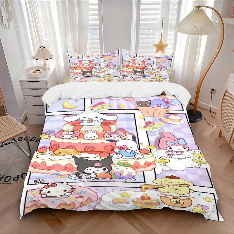 3pcs Happy Birthday Sanrio Quilt Set Soft and Comfortable Bedroom, Guest Room and Dorm Decor Bedding Set W029