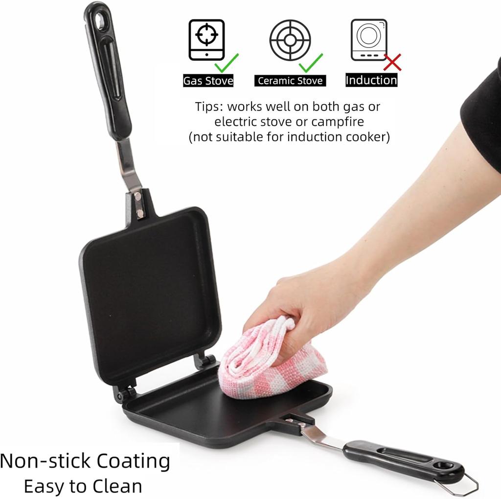 Sandwich Maker, Grilled Sandwich Toaster for Small Bread Pancake, Double Sided Non-Stick Frying Pan,