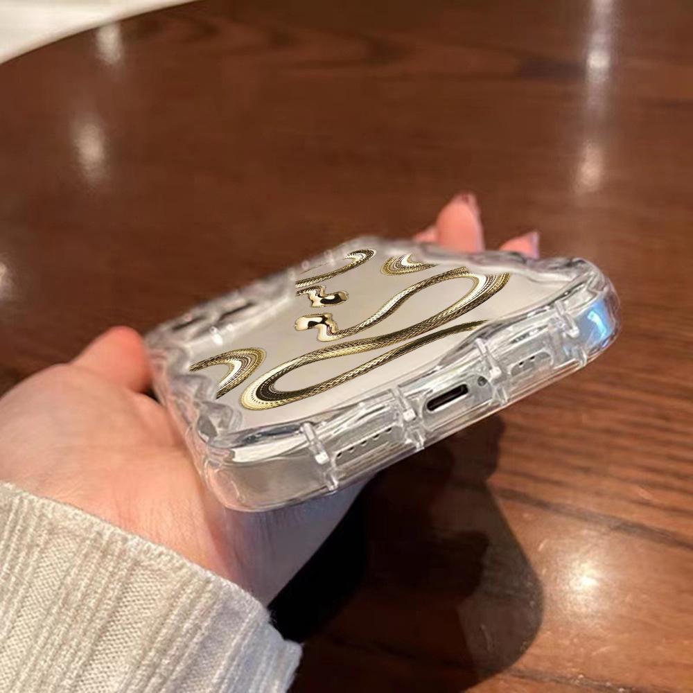 LZ5 Butterfly Černo-zlatý Hadí Průhledný Měkký Vlnitý Pouzdro na Telefon pro iPhone 15 13 Pro Max 12 Mini 14 8 Plus XS Max XR 6 Ochranný Zadní Kryt