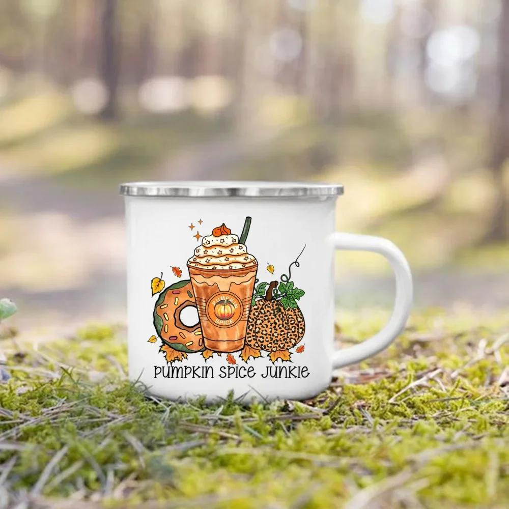 Take Me To The Pumpkin Patch Printed Enamel Mugs Coffee Cups Thanksgiving Party Juice Mug Cocoa  Handle Cup Fall  Holiday Gifts