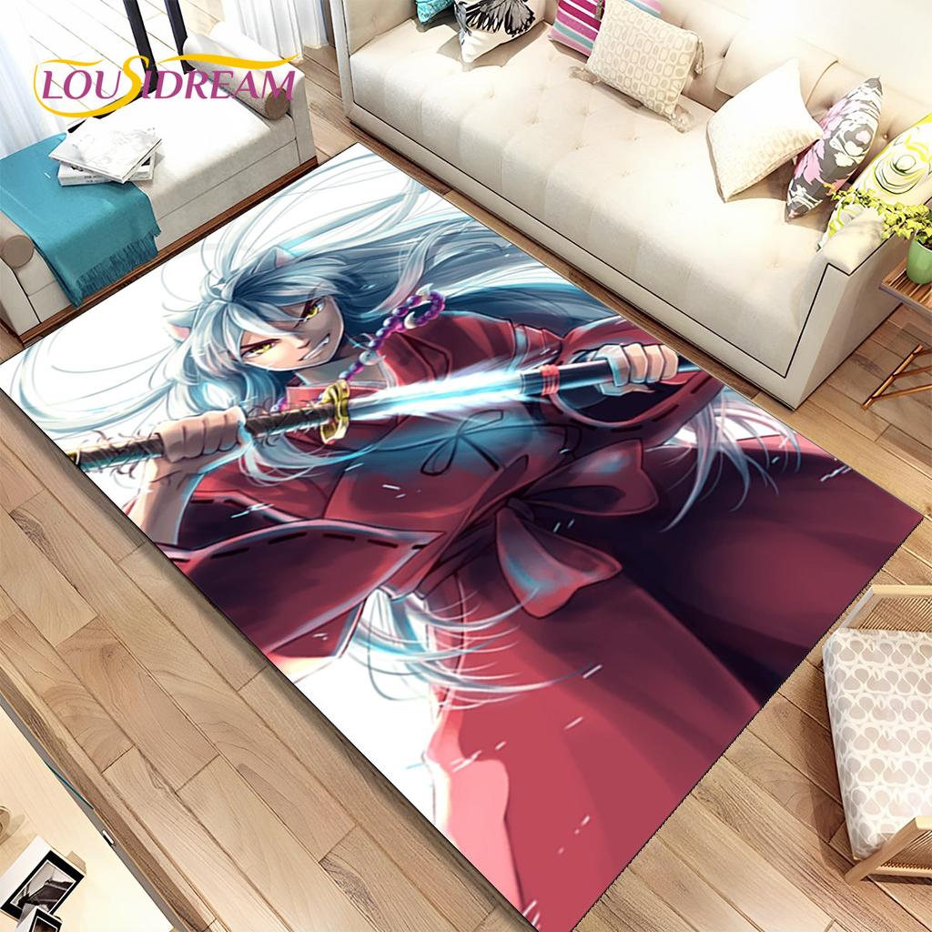 Anime Inuyasha Cartoon Area Rug Large,Carpet Rug for Living Room Bedroom Sofa Doormat Decoration,kids play Non-slip Floor Mat 3D