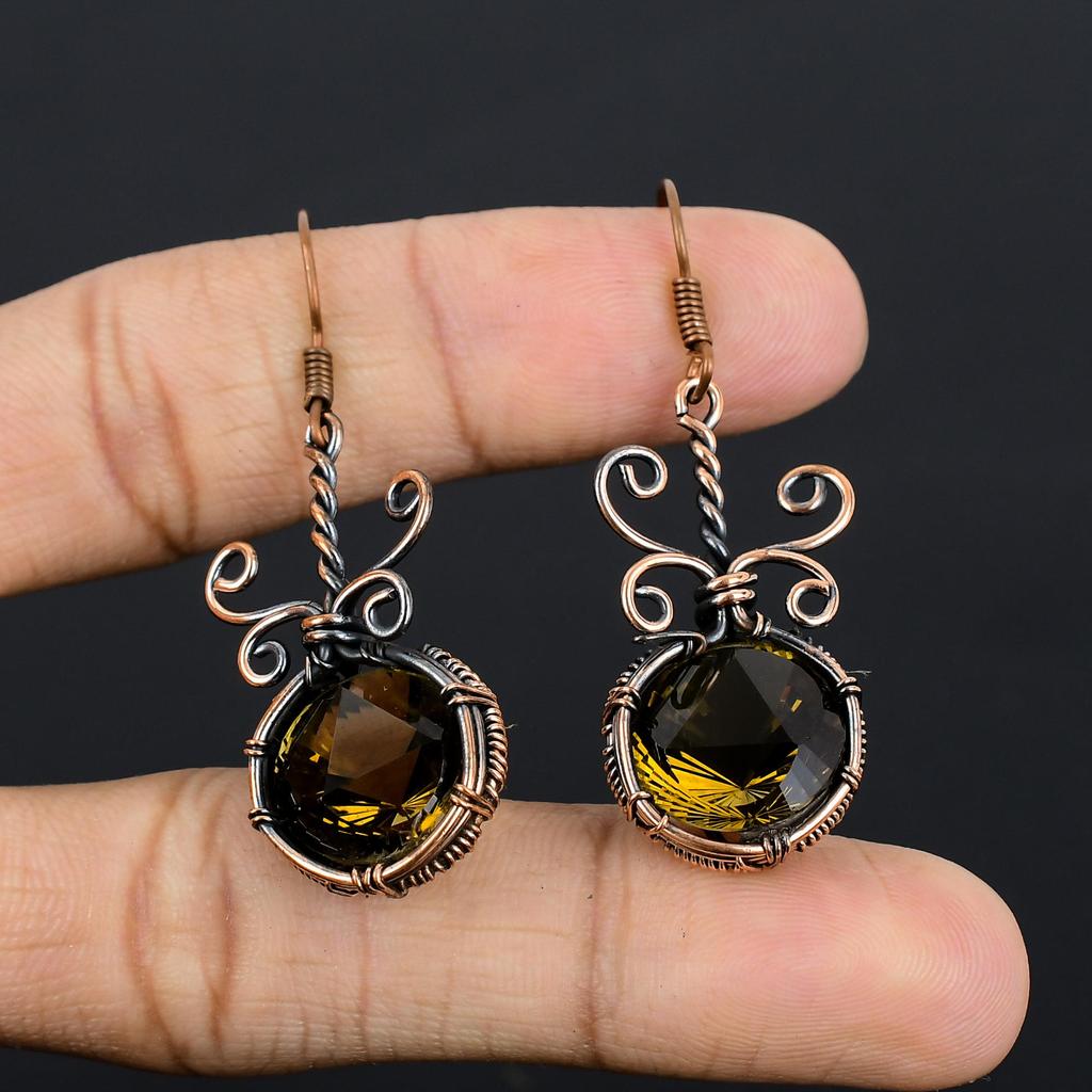 Smoky Topaz Earrings Gemstone Jewelry, 999 Copper Wire Wrapped Earrings, Handmade Beautiful Jewelry Earrings