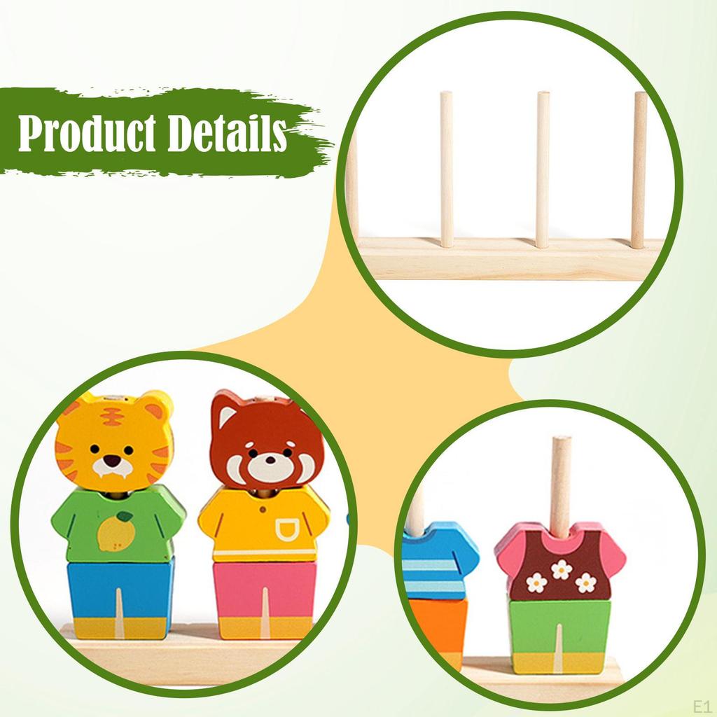 Matching Shape Stacker, Stacking Blocks Wooden Beads Sequencing Toy Set for Travel Boys Girls