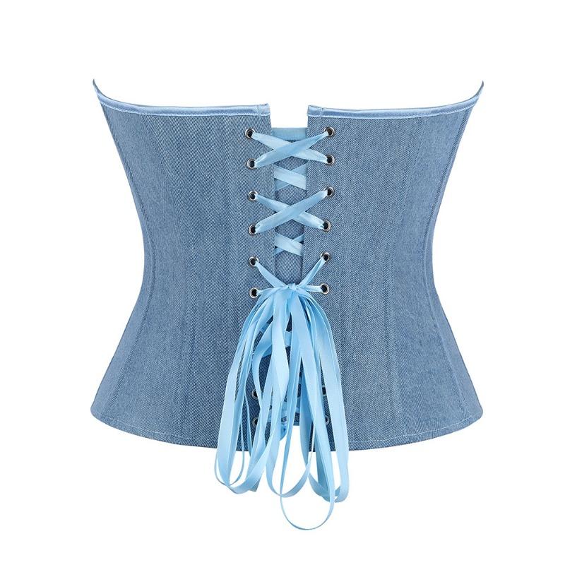 Light Blue Denim Look Bandeau Shapewear Top With Built In Cups For Women