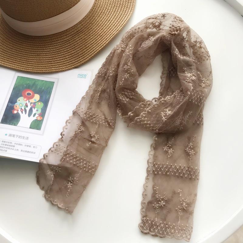 

Весенне-осенний корейский кружевной шарф, однотонный длинный полосатый маленький шарф, защита шеи, украшение для волос, шарф-лента, зимний шарф
