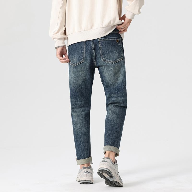 Fashion dad jeans autumn and winter new micro-cone small feet elastic denim trousers men's loose Harlan radish pants
