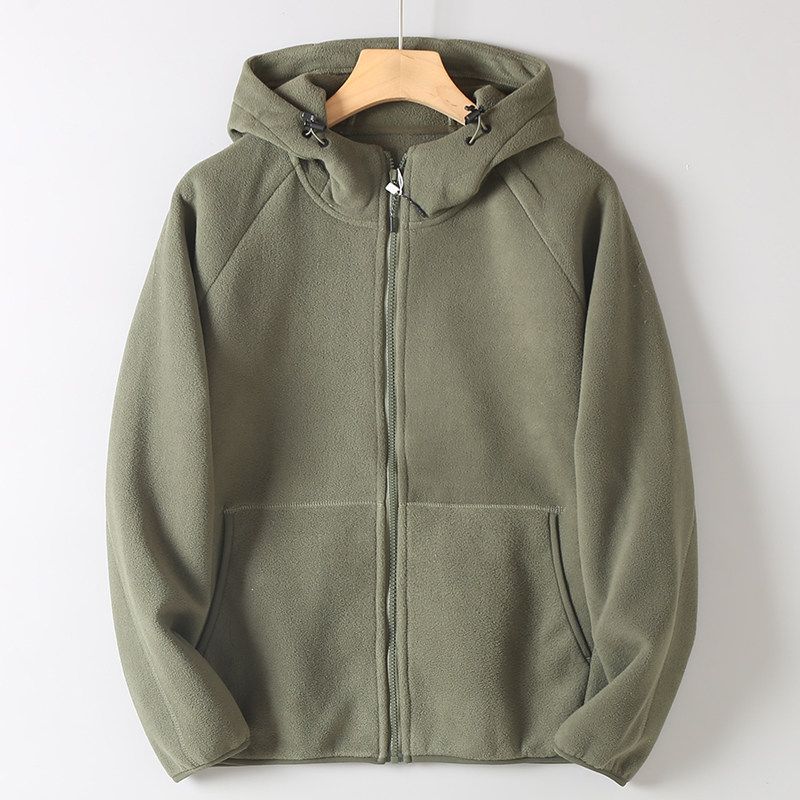 Original Export Surplus Fleece-Lined Thickened Warm Hooded Sweatshirt for Men, Autumn and Winter Sports Casual Fleece Jacket