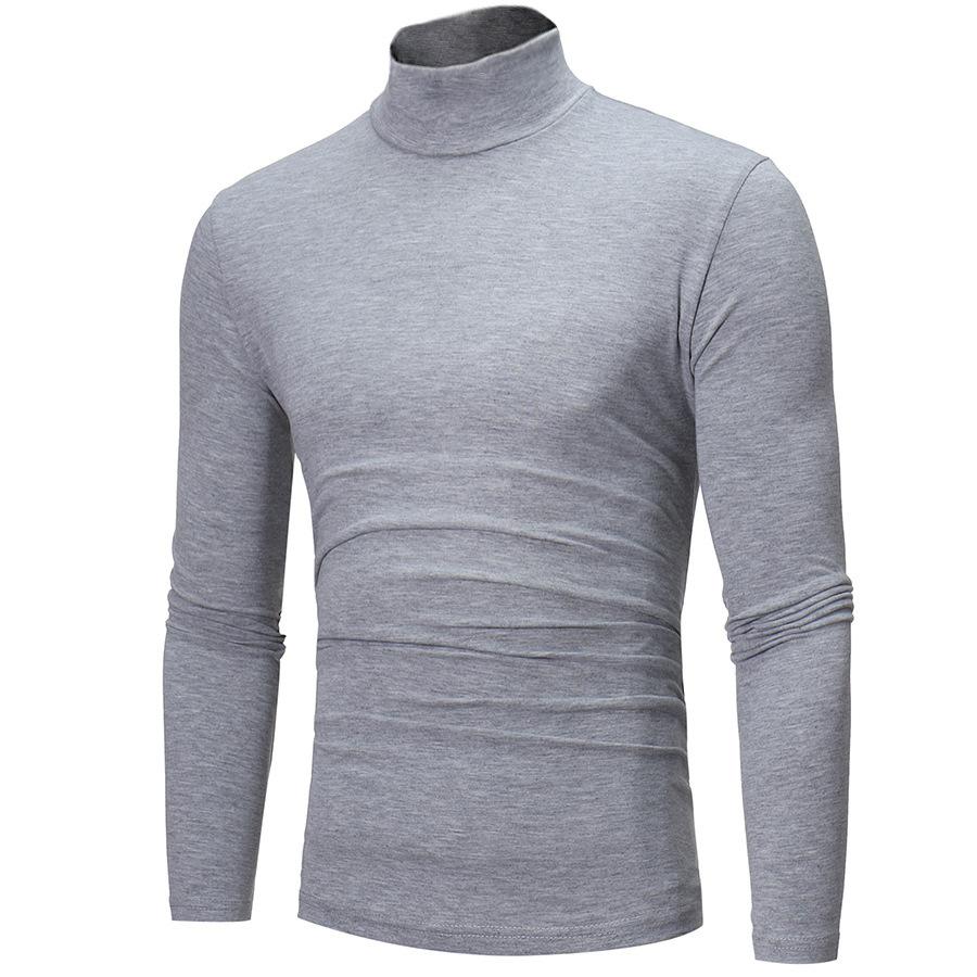 Hoge Nek Lange Mouwen T-shirt voor Mannen Slim Fit Basis Shirt Top