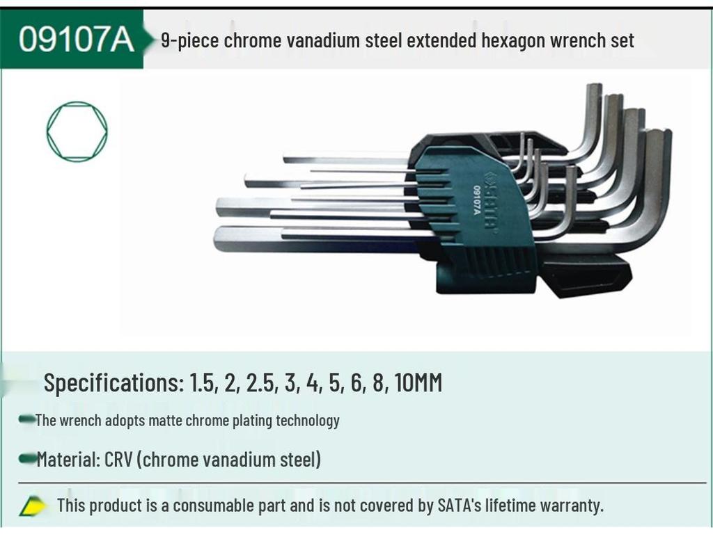 Hex Wrench Set - Mini, Extra Long, Ball & Flat Head, Available in 7, 8, 9, 10, 14 Pieces (Model 09105)