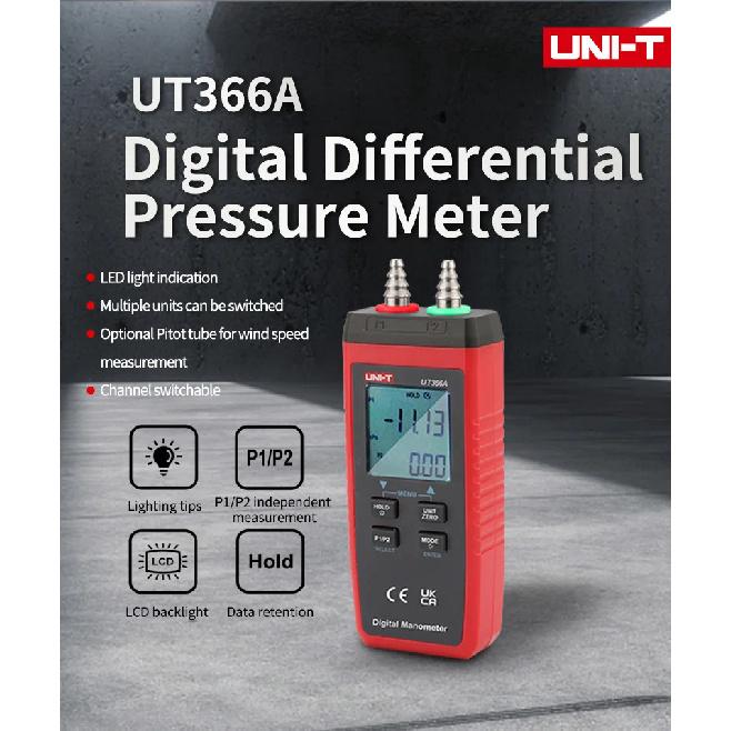 UNI-T UT366A Manometer Digital Surface Pressure Difference Measurement Wind Speed Air Pressure Differential Pressure Gauge Meter
