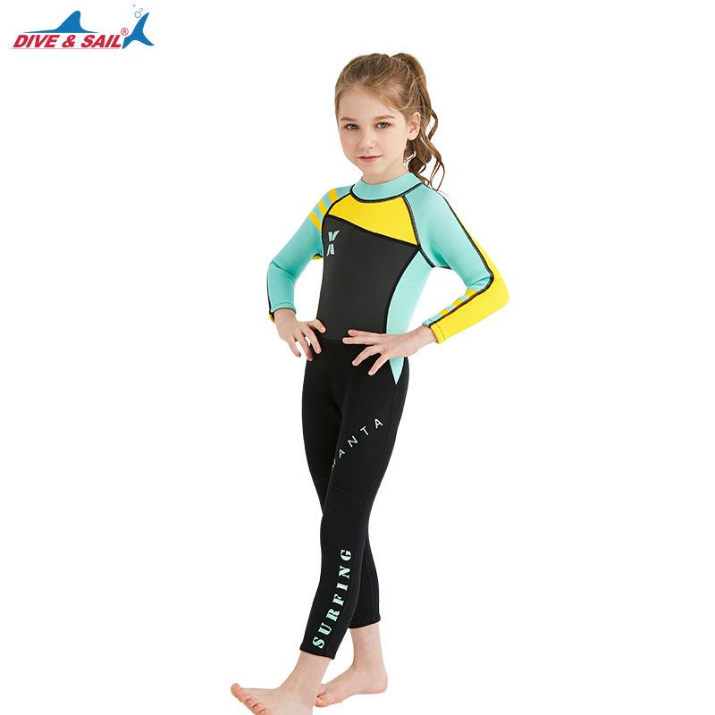 Girls' Long Sleeve 2.5MM Wetsuit: Thickened, Warm, UV-Protected One-Piece for Surfing and Snorkeling
