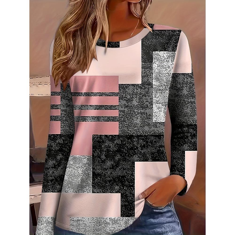 Summer Fashion Women's Stripe 3D Printed T-shirt Comfortable Soft Breathable Loose Large Casual Sports Versatile Round Neck Long Sleeve T-shirt