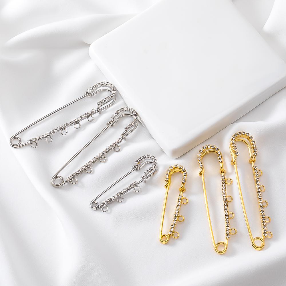 5pcs Rhinestone Large Safety Pins Crystal Brooch with 3/4/5 Loops for DIY Blankets Skirts Knitted Fabric Crafts Jewelry Findings