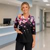 Women's Floral Print V-Neck Scrub Top with Pockets, 3/4 Sleeves and Side Slits for Uniform