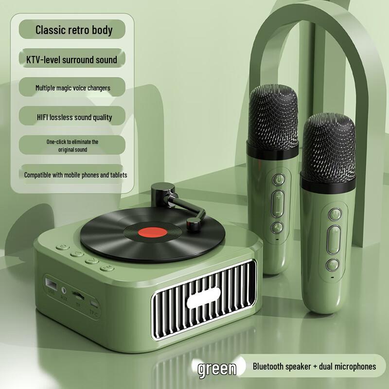 Weizhi Retro Mini Turntable Bluetooth Speaker with Dual Mics CN Plug (adapter Included)