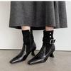 High Heels Women Ankle Boots Elegant Metal Decoration Woman Modern Boot Side Zipper Sexy Soft Leather Women'S High Boots