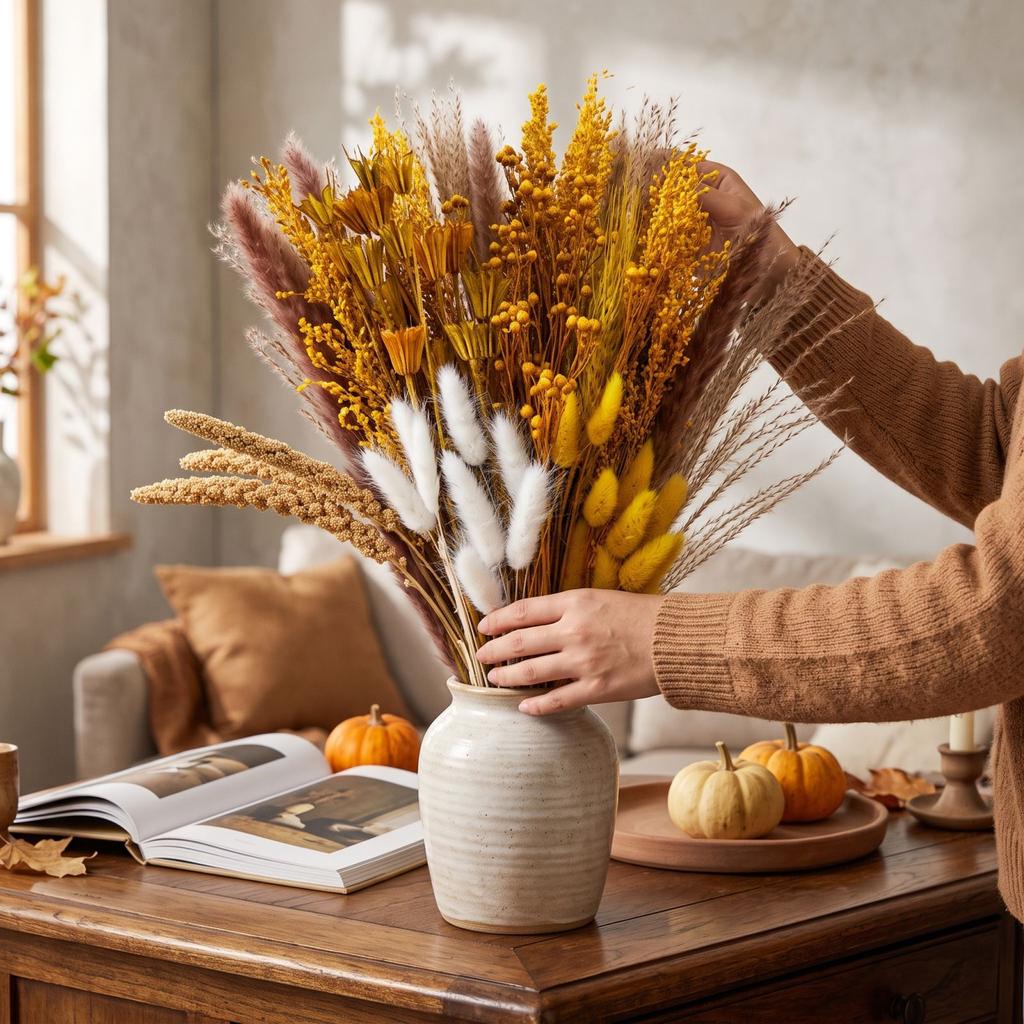 Natural Dried Flower Bouquet Mixed Floral Arrangement for Living Room Home Decor and Gifts