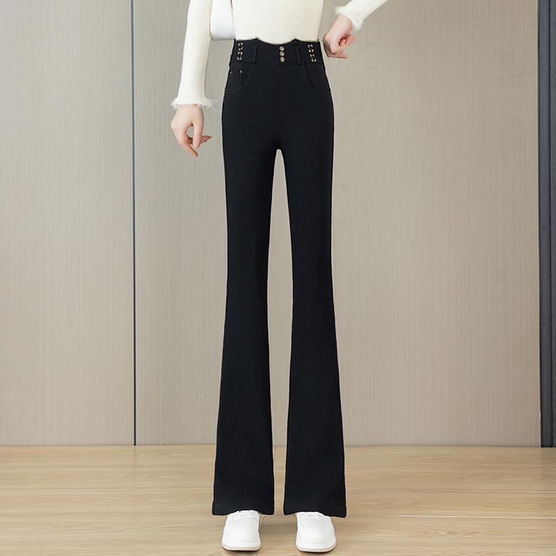 2025 Women s High-Waisted Micro-Flare Velvet Stretch Slimming Pants for Autumn/Winter S