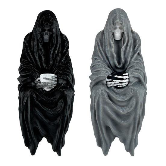 Socha Smrtky Halloween Dlouhá Roucho Sedící Kostlivec Figurka Gotická Stolní Ozdoba pro Domov Zahradu Stolní Počítač Knihovnu Dekorace