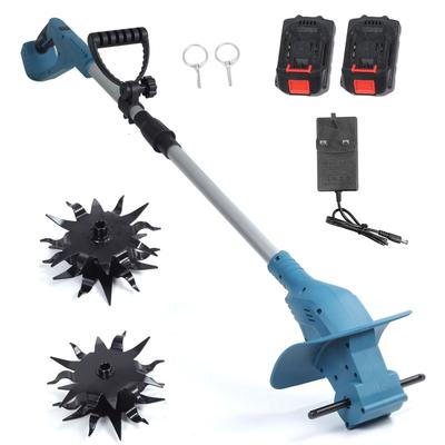 21V Electric Tiller Foldable Lithium Cultivator with 4pcs Durable Steel Tines 2pcs 1300mAh Rechargeable Battery