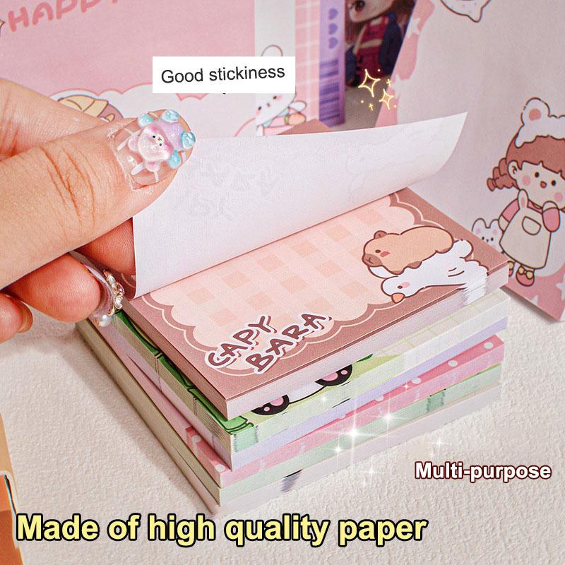 Square Cartoon Sticky Notes Set Of 4*50Pcs Student Memo Pads Tearable And Sticky Notebook