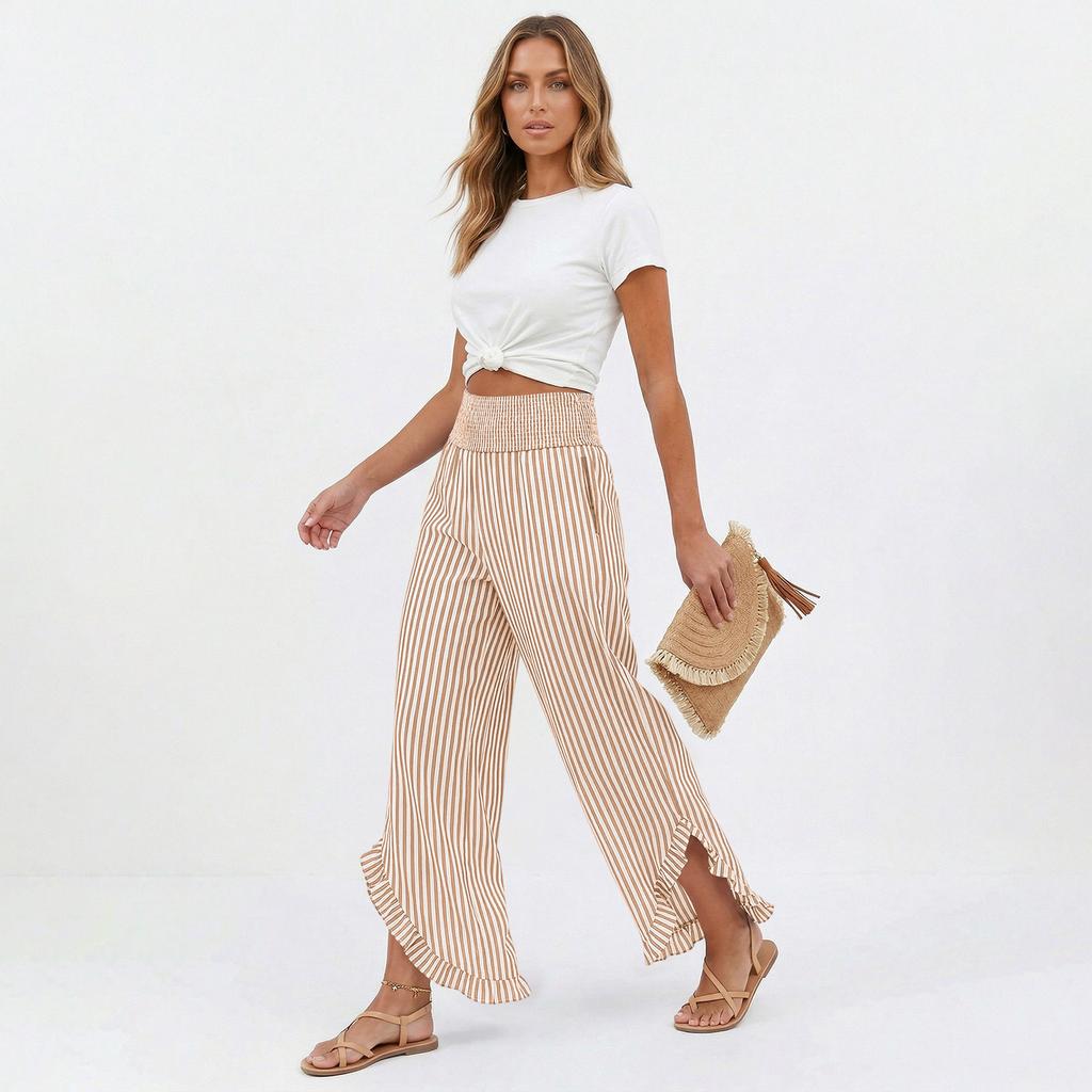 Womens Palazzo Pants Summer Casual Flowy Wide Leg Trousers Beach Travel Vacation Outfits