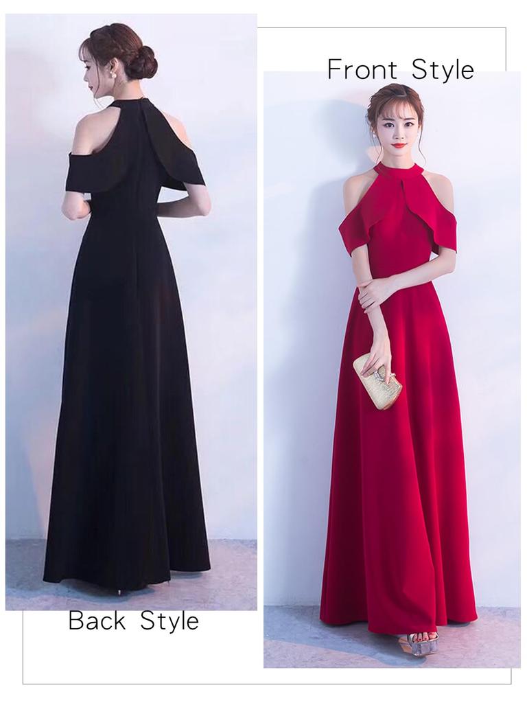 BaiFuFen Party Halter Neck Long Evening Cabaret Maxi Perfect for Solid Red Dress, Dress, Dress, Dress, Off-the-Shoulder, High-Waisted, Dress,