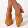 Women's Baotou slippers autumn new pointed head deep hollow suede anti-slip wear-resistant high heels