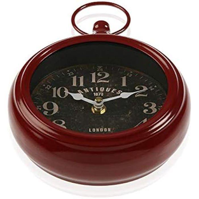 Horloge Murale - VERSA - Rouge - 23 X 16 Cm - Métal - Design Contemporain