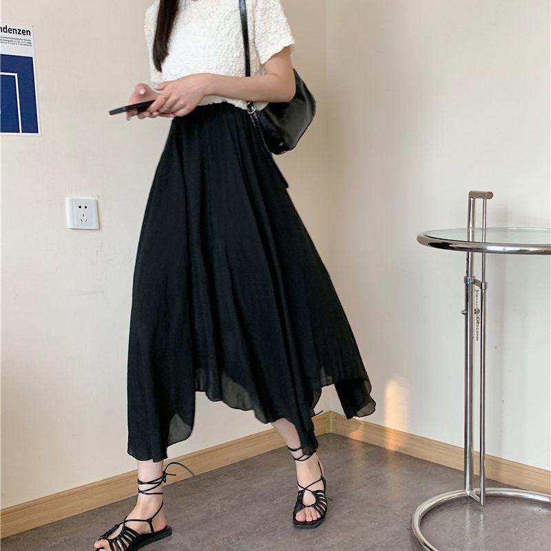 Asymmetric Designer Niche High-Waist Cotton-Linen Fairy Midi Skirt for Women - Artistic Vintage Full Flared Long Half Skirt